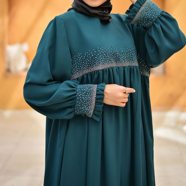 مانتو عبای نگین سبز تیره