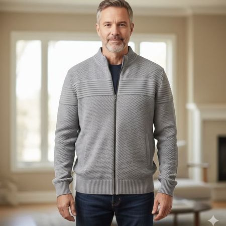 سویشرت بافت ریز مردانه زیپدار