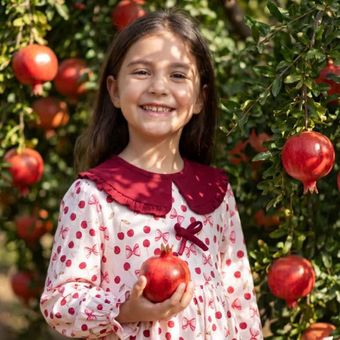 پیراهن گلسا یلدایی دخترانه | مخمل کبریتی با پاپیون و گل لاله | سایز 2 تا 9 سال