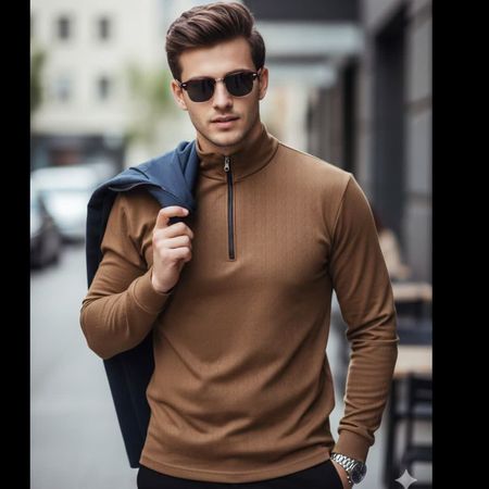 بلوز مردانه شیک یقه نیم زیپ مراکشی پاییزه