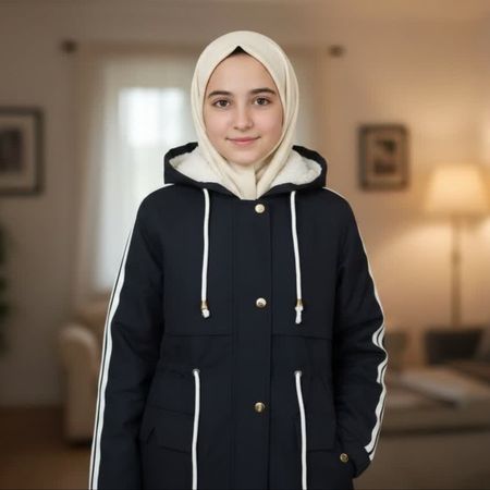 کاپشن شیک دخترانه کتان کجراه