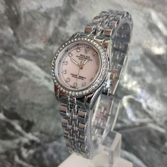 ساعت مچی زنانه رولکس با صفحه صورتی و قاب بند استیل مدل Rx68523