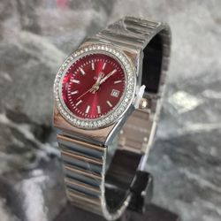 ساعت مچی زنانه امگا نگین دار و قاب بند استیل مدل 2899