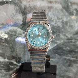 ساعت مچی عقربه ای زنانه امگا بند استیل و دور نگین