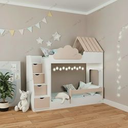 تخت دو طبقه مدل کلبه ابری