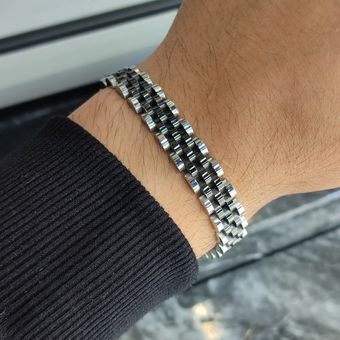 دستبند رولکس نقره ای مشکی مدل blacksilver68190