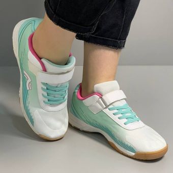 کتونی دخترانه سفید سبزابی داخل صورتی چسپی