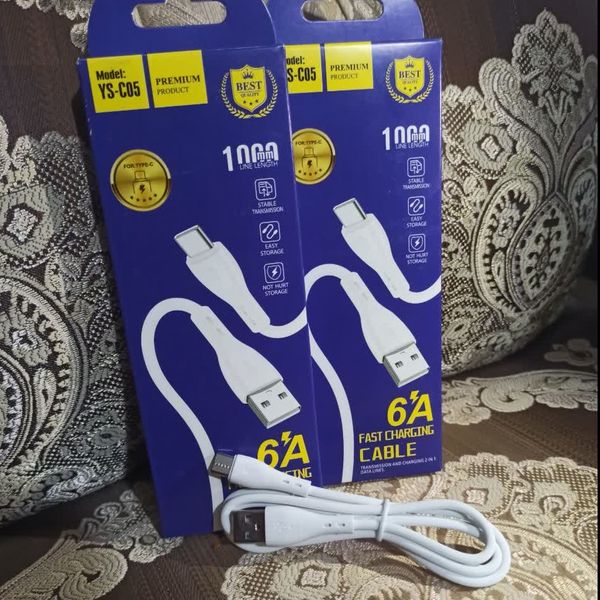 کابل شارژ سریع تایپ‌سی مدل YS‑C05 با شدت جریان 6 آمپر، مناسب انواع گوشی‌های اندروید و دستگاه‌های Type‑C