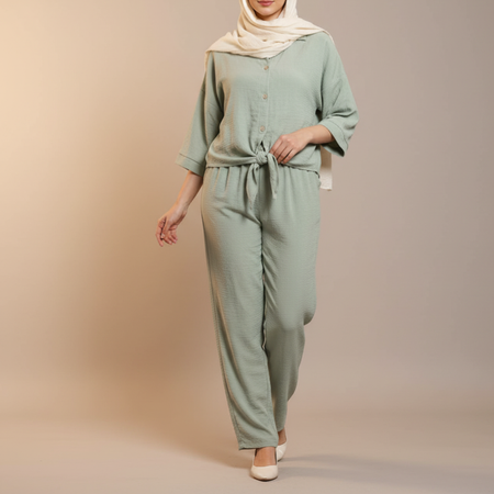 شومیز و شلوار زنانه گره ای نگار کراش پفکی