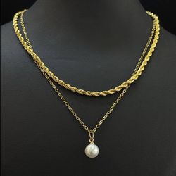 گردنبند دولاین مرواریدی استیل