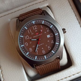 ساعت مچی مردانه سوییس آرمی خلبانی بند برزنت ناتو قهوه ای
