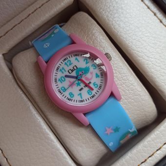 ساعت مچی بچگانه Q&Q ضد آب بند آبی روشن طرح پری دریایی