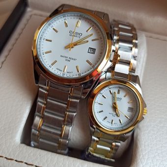 ست ساعت مچی کاسیو بند دو رنگ صفحه سفید