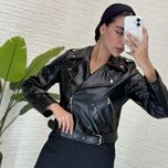 کت چرم کوتاه کج زیپ کمربنددار
