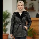 کت چرم یقه خز شیک زنانه