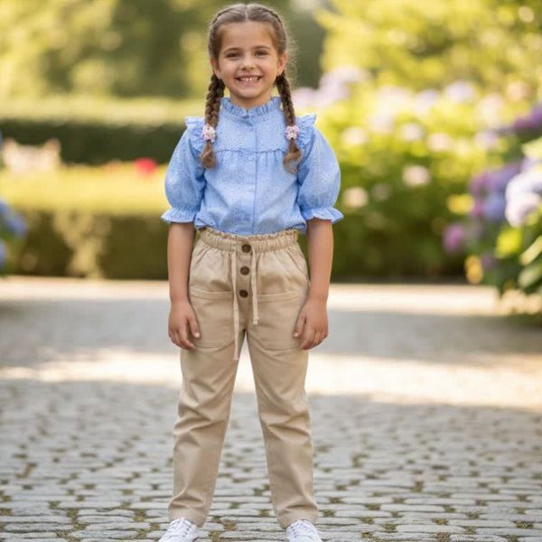 شلوار دخترانه کمرهویجی کتان بنگال