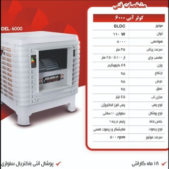 کولر آبی 6000 پلیمری گلدن لوکس Golden Lux روبه رو زن با موتور BLDC