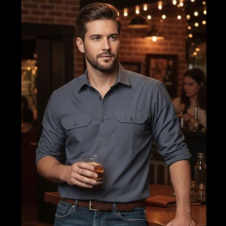 پیراهن شیک مردانه دوجیب طوسی