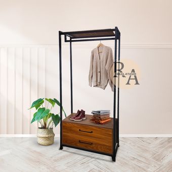 رگال فلزی مشکی با دو عدد کشوی mdf