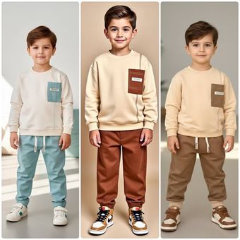 ست بلوز شلوار بیرونی پسرانه | 3 تا 9 سال | نخ دورس لاکرا