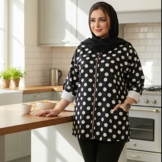 مانتو زنانه جلوزیپ شیک خالدار