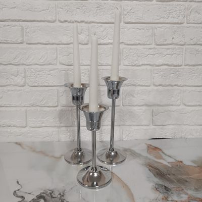 شمعدان فلزی سه عددی نقره ای مدل ستا