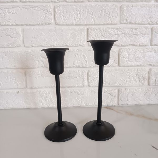 شمعدان فلزی مشکی مدل لاله ست دو عددی SH01
