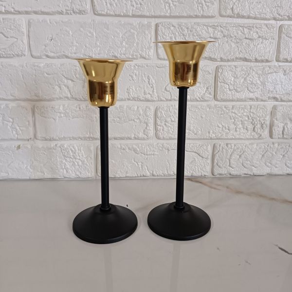 شمعدان فلزی مشکی مدل لاله ست دو عددی SH01