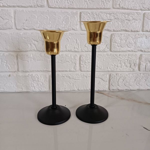 شمعدان فلزی مشکی مدل لاله ست دو عددی SH01