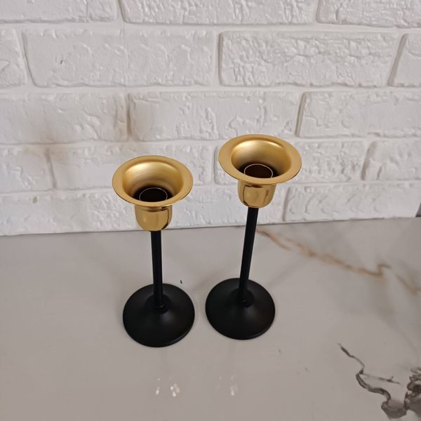 شمعدان فلزی مشکی مدل لاله ست دو عددی SH01