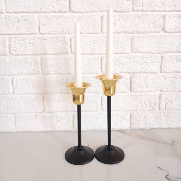 شمعدان فلزی مشکی مدل لاله ست دو عددی SH01