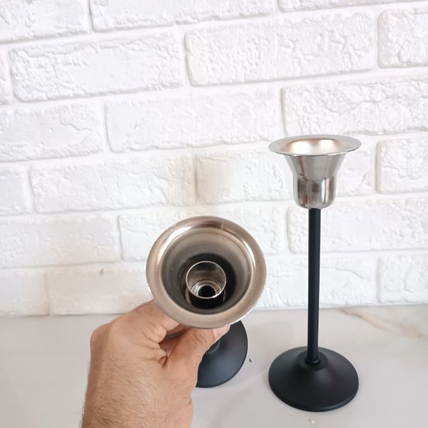 شمعدان فلزی مشکی مدل لاله ست دو عددی SH01