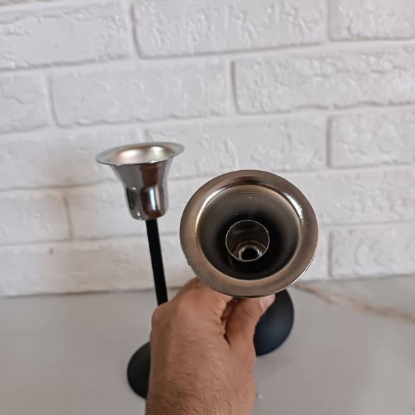 شمعدان فلزی مشکی مدل لاله ست دو عددی SH01