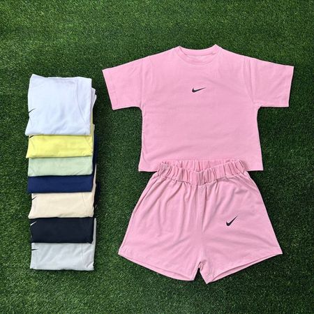 ست کراپ تیشرت و شرتک نایک جنس نخ پنبه