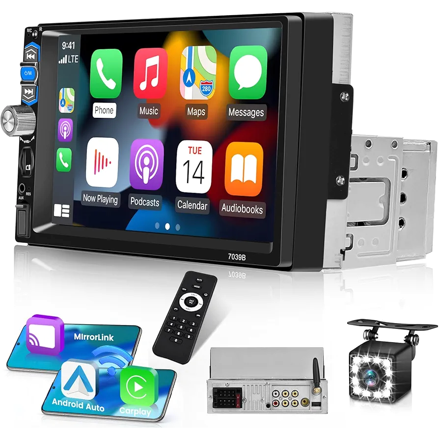 پخش خودرو Hikity Single DIN Wireless CarPlay / Android Auto – 7\