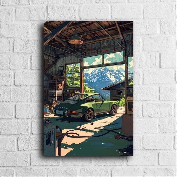 تابلو مخمل مدرن گاراژ کوهستان سبز سایز 30*20