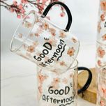 ست ماگ شکوفه دسته رنگی دو طرح good morning, good afternoon