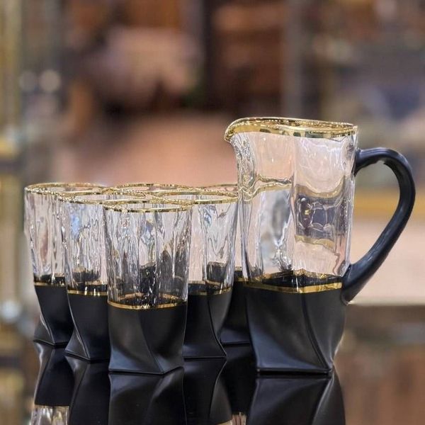 پارچ و لیوان کوادرن طلا کاری شده 12 عیار هلندی