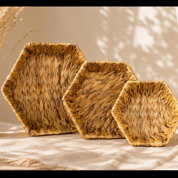سبد حصیری شش ضلعی وارداتی سه تایی