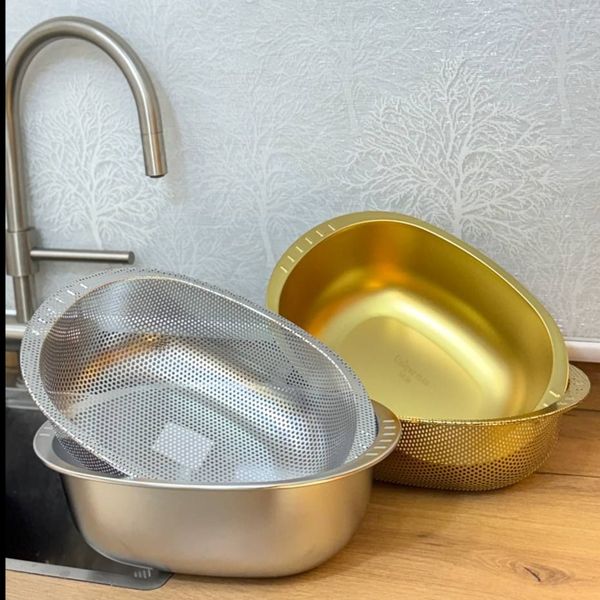 آبکش لگن استیل وارداتی سایز 34 طلایی و نقره ای(قیمت طلایی درج شده )