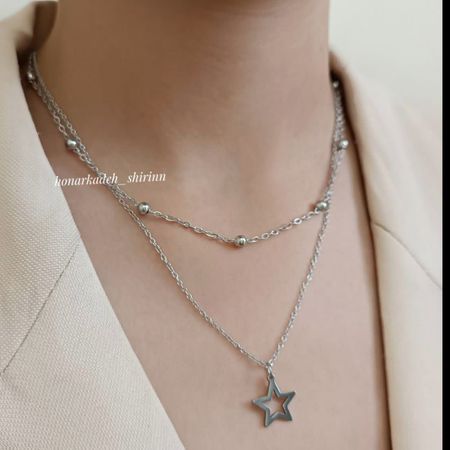 گردنبند دو ردیفه ی زیبای ماه و ستاره نقره ای🌛⭐