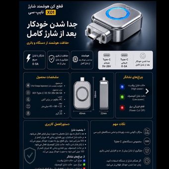 قطع‌کننده هوشمند شارژ Type-C مدل X01 (Auto Charge Separator)