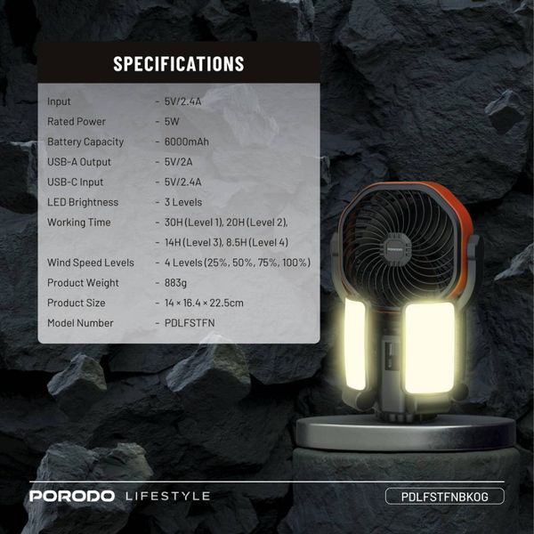 پنکه خورشیدی سفری پرودو Porodo Lifestyle Suncharge Outdoor Solar Fan |