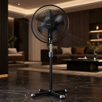 پنکه ایستاده پایه‌دار تلسکوپی مدل مدرن رنگ مشکی مات – بی صدا و پرقدرت