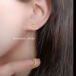 گوشواره استیل و رنگ ثابت دو عددی ماه و ستاره