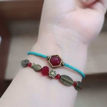 ست دو عددی دستبند رنگ فیروزه ای و زرشکی مناسب دور مچ متوسط