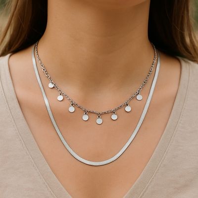 گردنبند دولاین استیل آویزی کد 1241