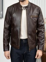 کاپشن چرم طبیعی سه زیپ قهوه ای کارلوتی کد j191