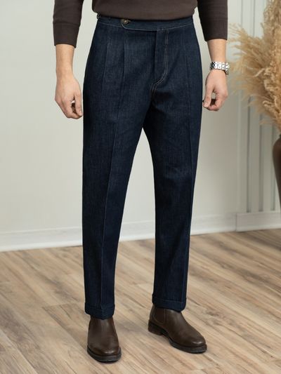 شلوار جین سرمه ای سگک دار کد p295