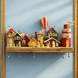 جاکلیدی دیواری دکوری دست‌ساز طرح دهکده  چوبی